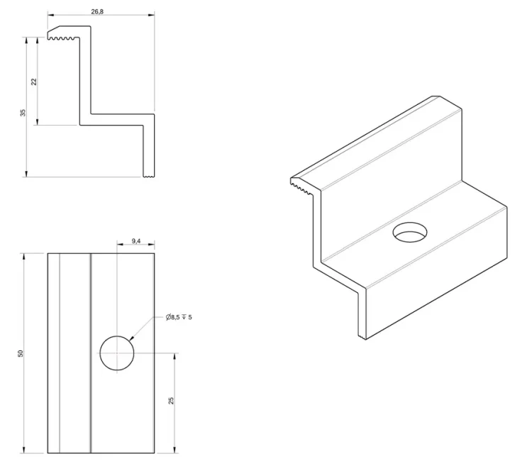 Klema dociskowa boczna H35 Aluminium 6060 Otwór M8 PV-03-05 (3)