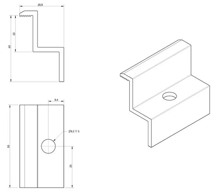 Klema dociskowa boczna H40 Aluminium 6060 Otwór M8 PV-03-09 (3)