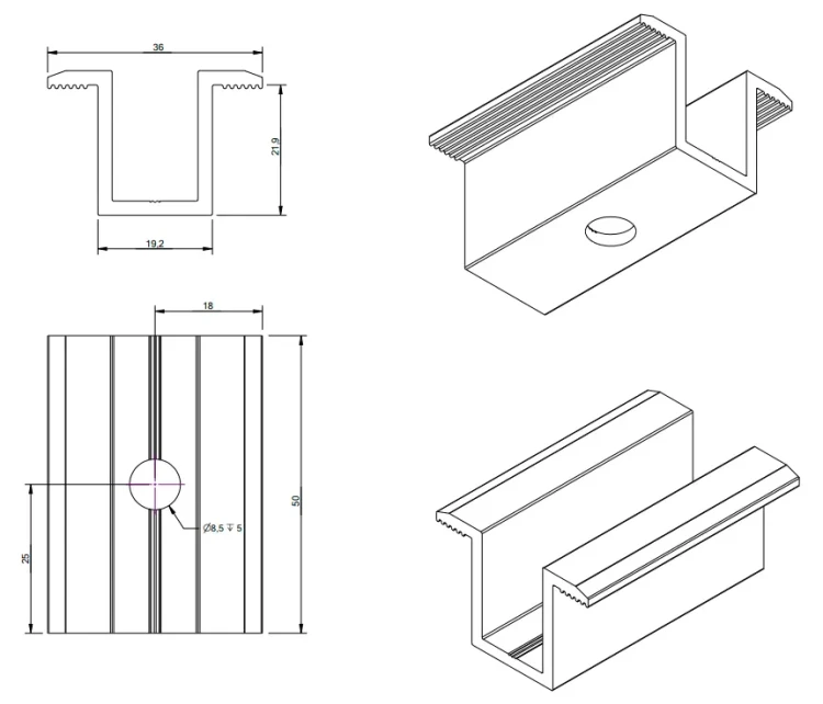 Klema dociskowa środkowa - H24 Aluminium 6060 Otwór M8 PV-04-01 (2)