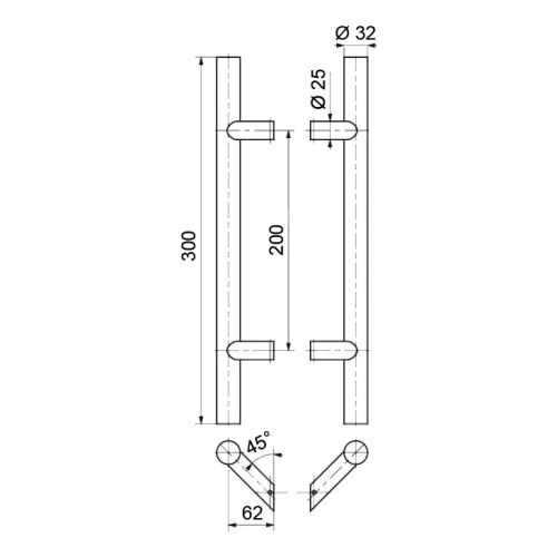 PINOX – pochwyt drzwiowy dwustronny okrągły fi 32 czarny satynowy 200×300 mm 000-730 (2)