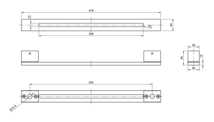 PSG pochwyt drzwiowy dwustronny prostokątny 90° stalowy czarny matowy 40×478 mm 000-769 (6)
