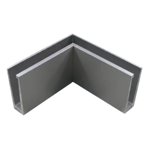 Profil narożny wewnętrzny aluminiowy do balustrad całoszklanych 200×120×45 mm – montaż od góry, satyna