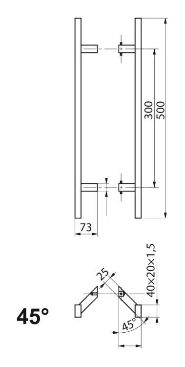 PINOX pochwyt drzwiowy dwustronny prostokątny 40×20 mm czarny satynowy 500 mm 000-735 (2)