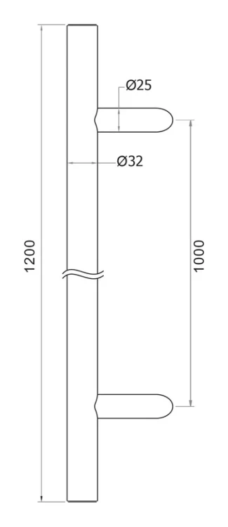 PSG pochwyt drzwiowy jednostronny okrągły czarny 32×1200 mm AISI 304 – mocowanie 45° 000-721 (5)