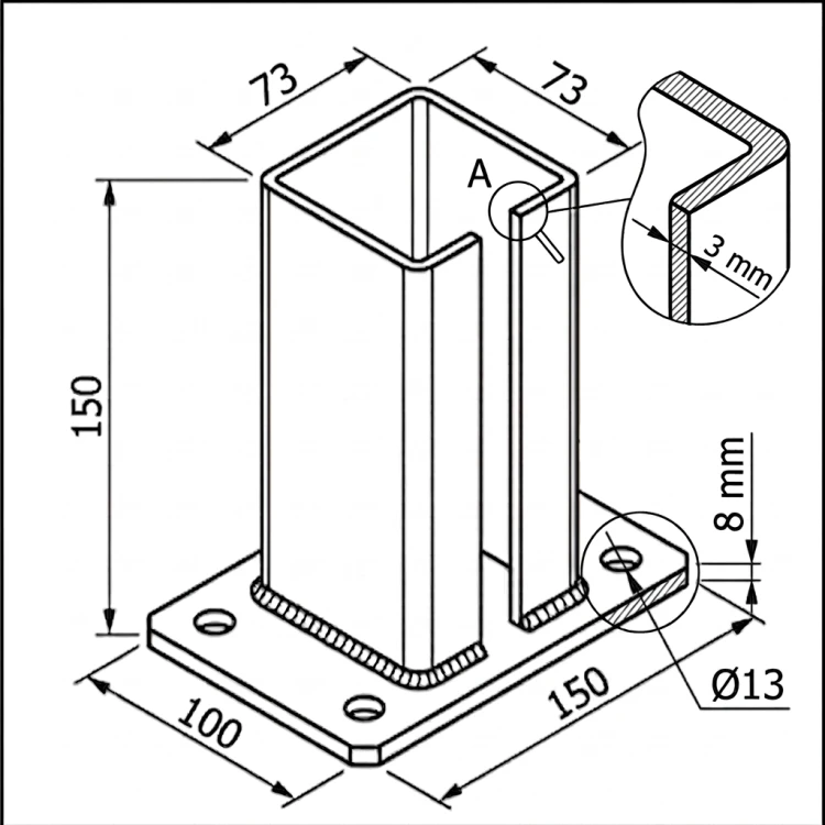 Podstawa do słupa ogrodzeniowego 80x80 mm 8 mm zielony 000-787 (5)