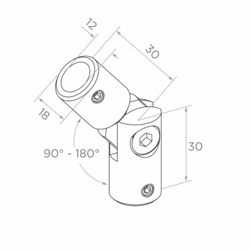 Postal – kolano przegubowe balustradowe 90°–180° do pręta fi 12 mm, AISI 304 satyna 001-146 (2)