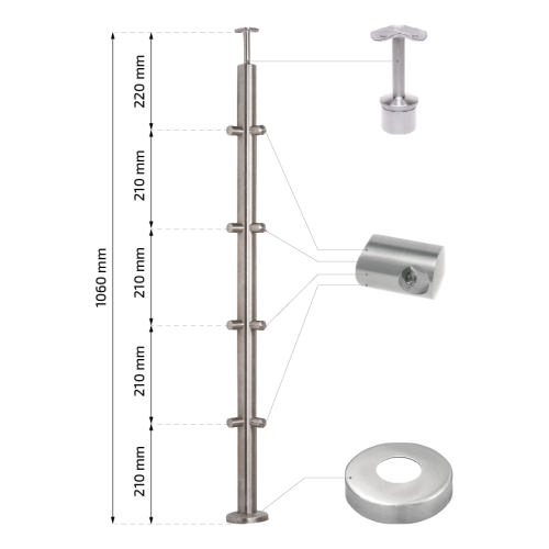 PSG słupek balustradowy narożny stalowy AISI 304 ø42,4 mm H1060 mm z uchwytami na rurki ø12 mm 001-206 (2)