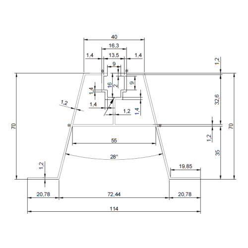 Mostek trapezowy aluminiowy PV z EPDM H70 L330 do blachy trapezowej 001-777 (2)
