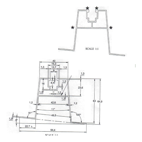 Mostek trapezowy skośny z uszczelką EPDM H63 L330 – aluminiowy adapter dachowy PV 001-776 (2)