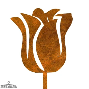 Zawieszalnia – dekoracja ogrodowa rdzawy tulipan ze stali corten 14×95 cm