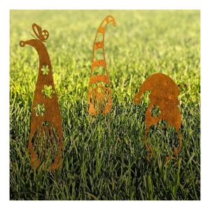 Ozdoba ogrodowa Krasnal Wesołek L 21×41 cm – stal corten z naturalną patyną