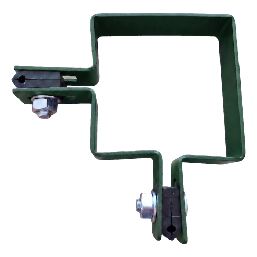 Obejma ogrodzeniowa narożna 80×80 mm zielona RAL 6005 – kompletny zestaw montażowy 001-610 (2)