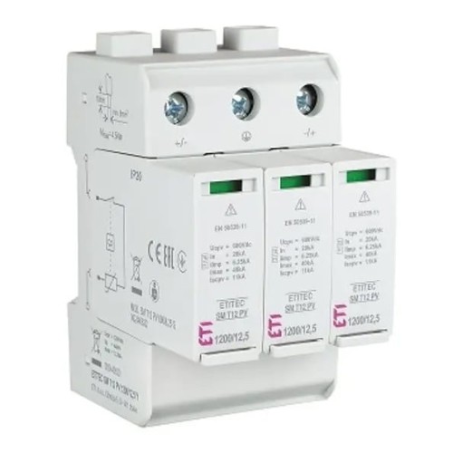 ETI Ogranicznik Przepięć PV DC Typ 1+2 (Klasa B+C) 1200V 3P 12,5kA 4,4kV GPV-401-50
