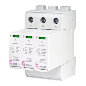 Ogranicznik przepięć ETI PV DC Typ 1+2 1100V 3-polowy 65kA 3,8kV