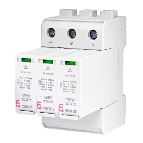 ETI Ogranicznik Przepięć PV DC Typ 1+2 (Klasa B+C) 1100V 3P 65kA 3,8kV GPV-401-64