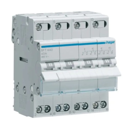 Hager Przełącznik Modułowy Instalacyjny I-0-II (1-0-2) Punkt Wspólny Od Góry 4P 40A 400V AC GPV-401-68