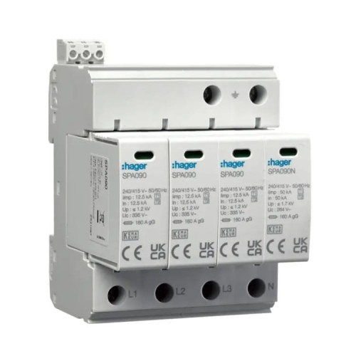 Hager Ogranicznik Przepięć Typ 1+2 (Klasa B+C) 4P 50kA 1,2kV GPV-401-101