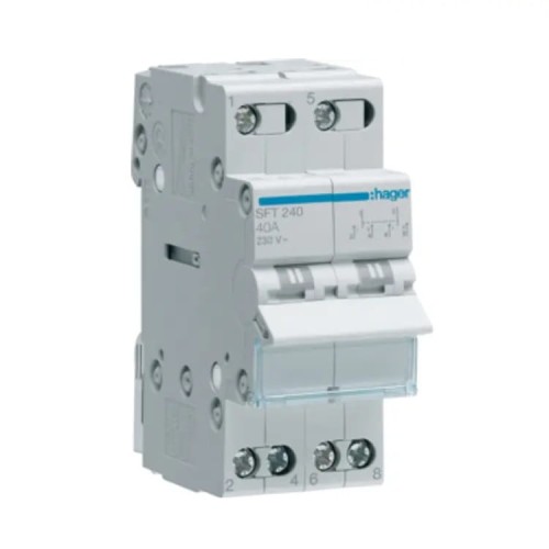 Hager Przełącznik Modułowy Instalacyjny I-0-II (1-0-2) Punkt Wspólny Od Góry 2P 40A 230V AC GPV-401-212