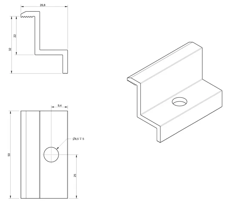 Klema dociskowa boczna H32 Aluminium 6060 Otwór M8 lakierowana PV-03-31 (3)