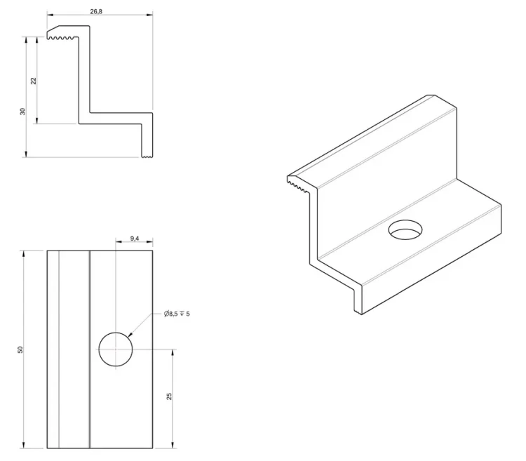 Klema dociskowa boczna H30 Aluminium 6060 Otwór M8 lakierowana PV-03-30 (3)