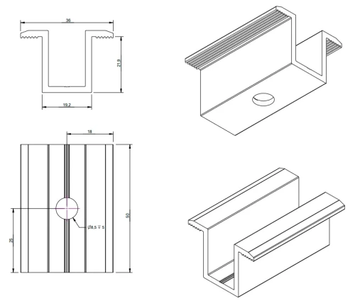 Klema dociskowa środkowa - H24 Aluminium 6060 Otwór M8 Lakierowana PV-04-15 (2)