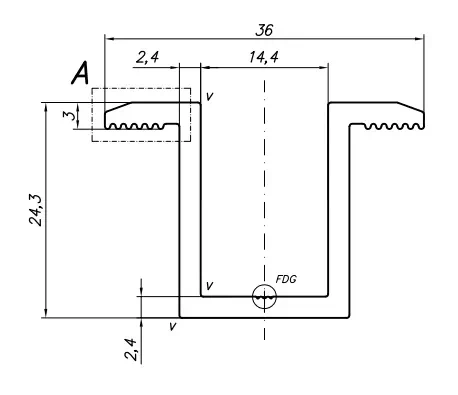 Klema dociskowa środkowa Surowa H25 L50 ze Śrubą M8x20 i Wkładką do paneli 30mm PV-04-16 (3)
