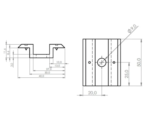 Klema dociskowa środkowa niska H8 z pinem PV-04-18 (2)