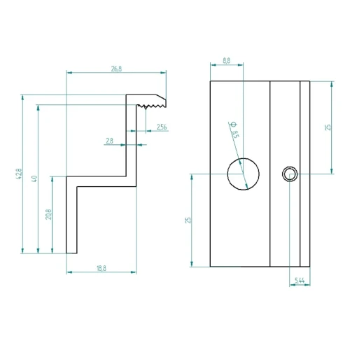 Klema końcowa H40 L50 surowa z pinem uziemiającym PV-03-80 (2)