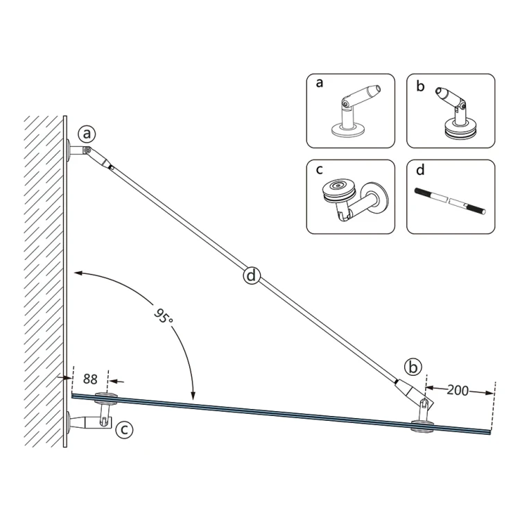 System zadaszeń szklanych M10 3-elementowy odciąg fi 10 mm szkło 8-17,52 mm AISI 304 satyna 000-261 (5)