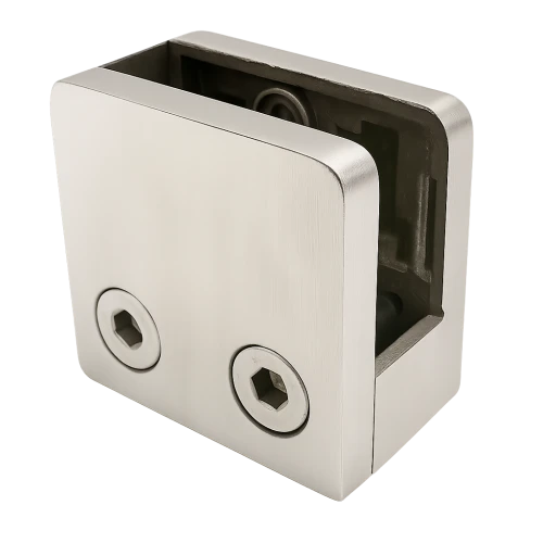 Uchwyt do szkła 45x45x26 mm ze wspornikiem pin szkło 6–10,76 mm AISI 304 system płaski satyna 000-268 (1)