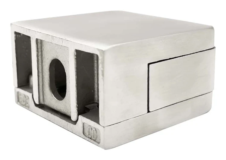 Uchwyt do szkła 45x45x26 mm ze wspornikiem pin szkło 6–10,76 mm AISI 304 system płaski satyna 000-268 (3)