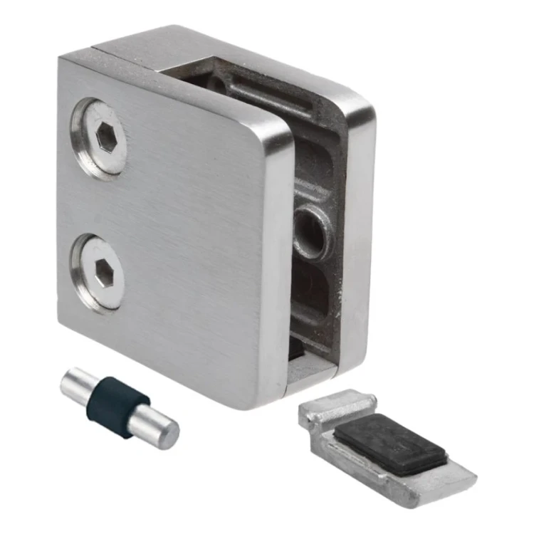 Uchwyt do szkła 45x45x26 mm ze wspornikiem pin szkło 6–10,76 mm AISI 304 system płaski satyna 000-268 (4)
