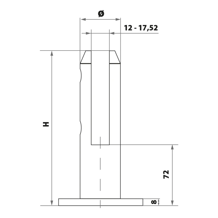 Uchwyt pionowy do szkła 12-17,52 mm spigot  fi 48 mm H=182 mm AISI 304 satyna 000-453 (4)