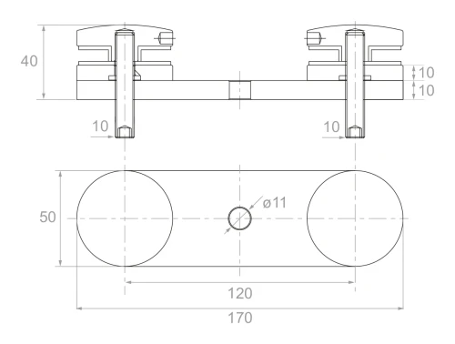Uchwyt do szkła 8-21,52mm podwójny fi 50/M10 L=170mm AISI 304 satyna 0250-000-462 (2)