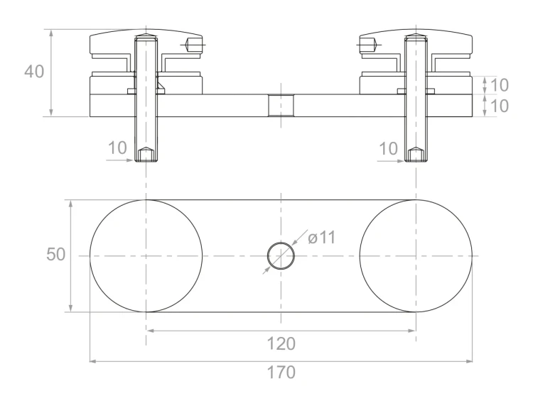 Uchwyt do szkła 8-21,52mm podwójny fi 50/M10 L=170mm AISI 304 satyna 0250-000-462 (2)