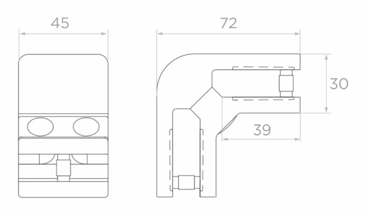 Uchwyt do szkła 6-12,76 mm 90° kwadratowy 72x45x30 mm pin AISI 304 satyna 90K5-000-463 (4)