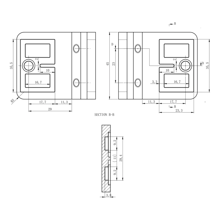 Uchwyt do szkła 6–10,76 mm kwadratowy 90° pin 53x45x26 mm AISI 304 satyna 90K2-000-473 (4)