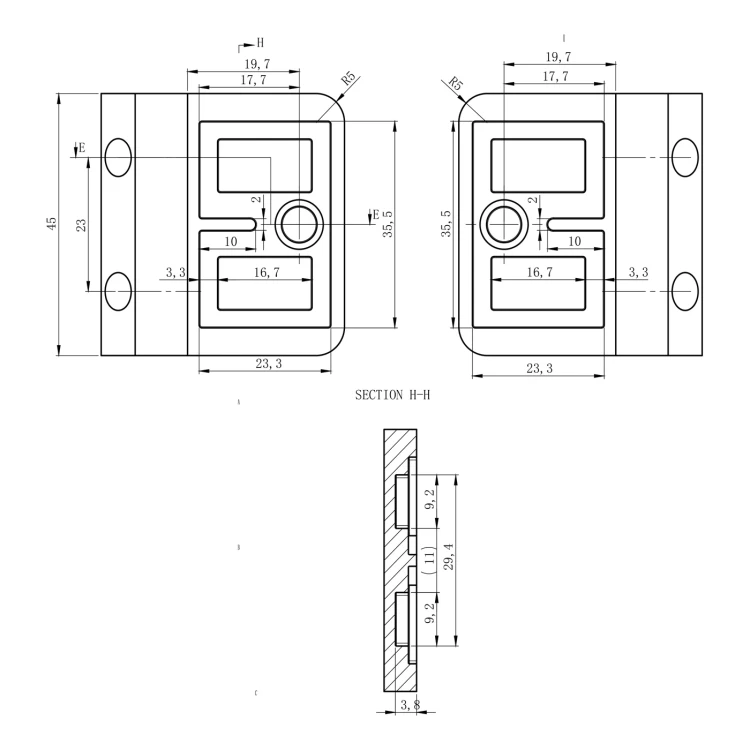 Uchwyt do szkła 6–10,76 mm kwadratowy 90° pin 53x45x26 mm AISI 304 satyna 90K2-000-473 (7)