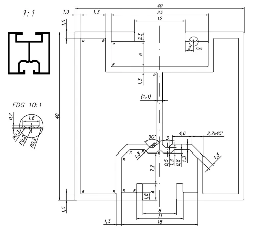 Profil aluminiowy 416cm 40x40mm do śrub młoteczkowych Anodowany PV-01-09-AN (3)