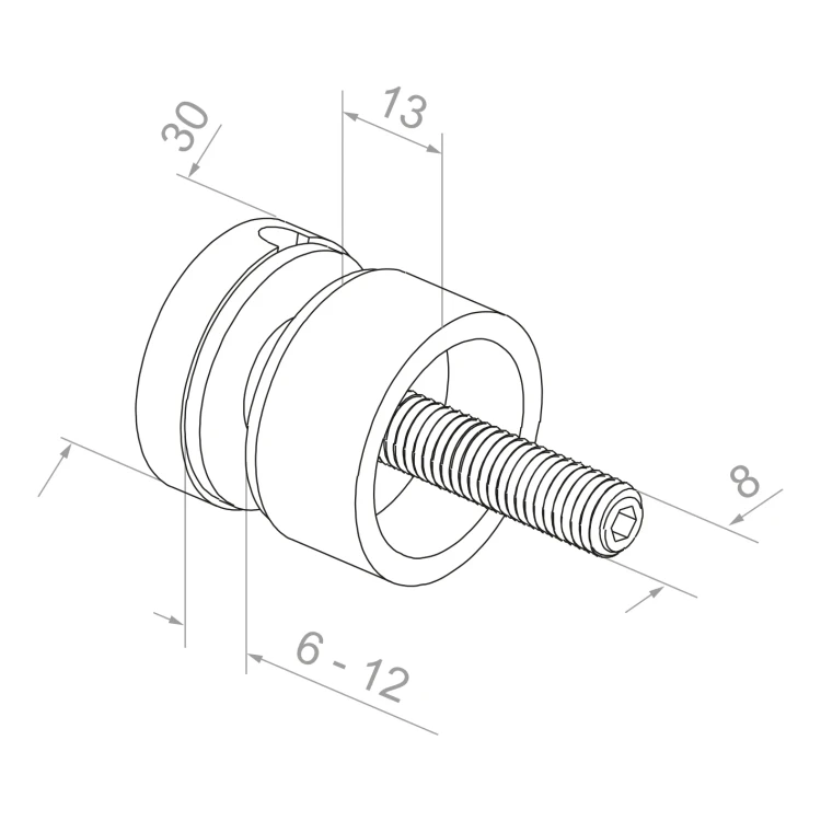 Uchwyt punktowy do szkła 6-12 mm fi 30/13/M8x40 AISI 304 system płaski czarny 000-493 (3)