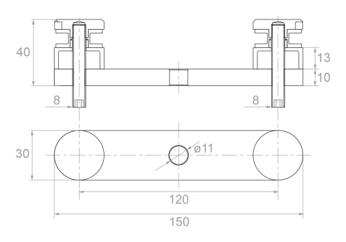 Uchwyt do szkła 8-21,52mm podwójny fi 30/M8 L=150mm AISI304 uniwersalny satyna 000-517 (2)