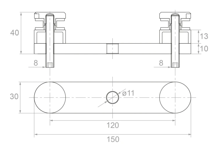 Uchwyt do szkła 8-21,52mm podwójny fi 30/M8 L=150mm AISI304 uniwersalny satyna 000-517 (2)