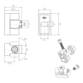 Zawias 180° do uchwytu do szkła 45 x 45 x 26 mm system płaski AISI304, satyna 000-568 (5)